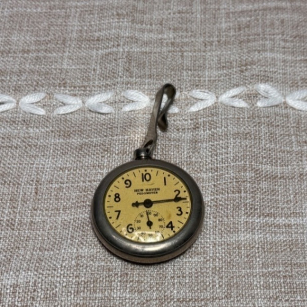 Vintage New Haven Pedometer Pocket Watch Style Mechanical Step Counter USA Made